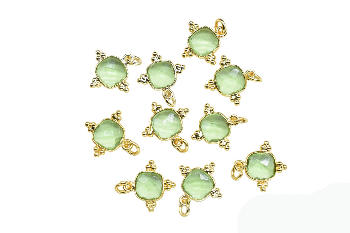 Green Amethyst 8mm Cushion Bezel charm/Station Bezel Link Supplies/Amethyst Jewelry Making/Square Pendant//Gemstone Connector Pendant,Gift