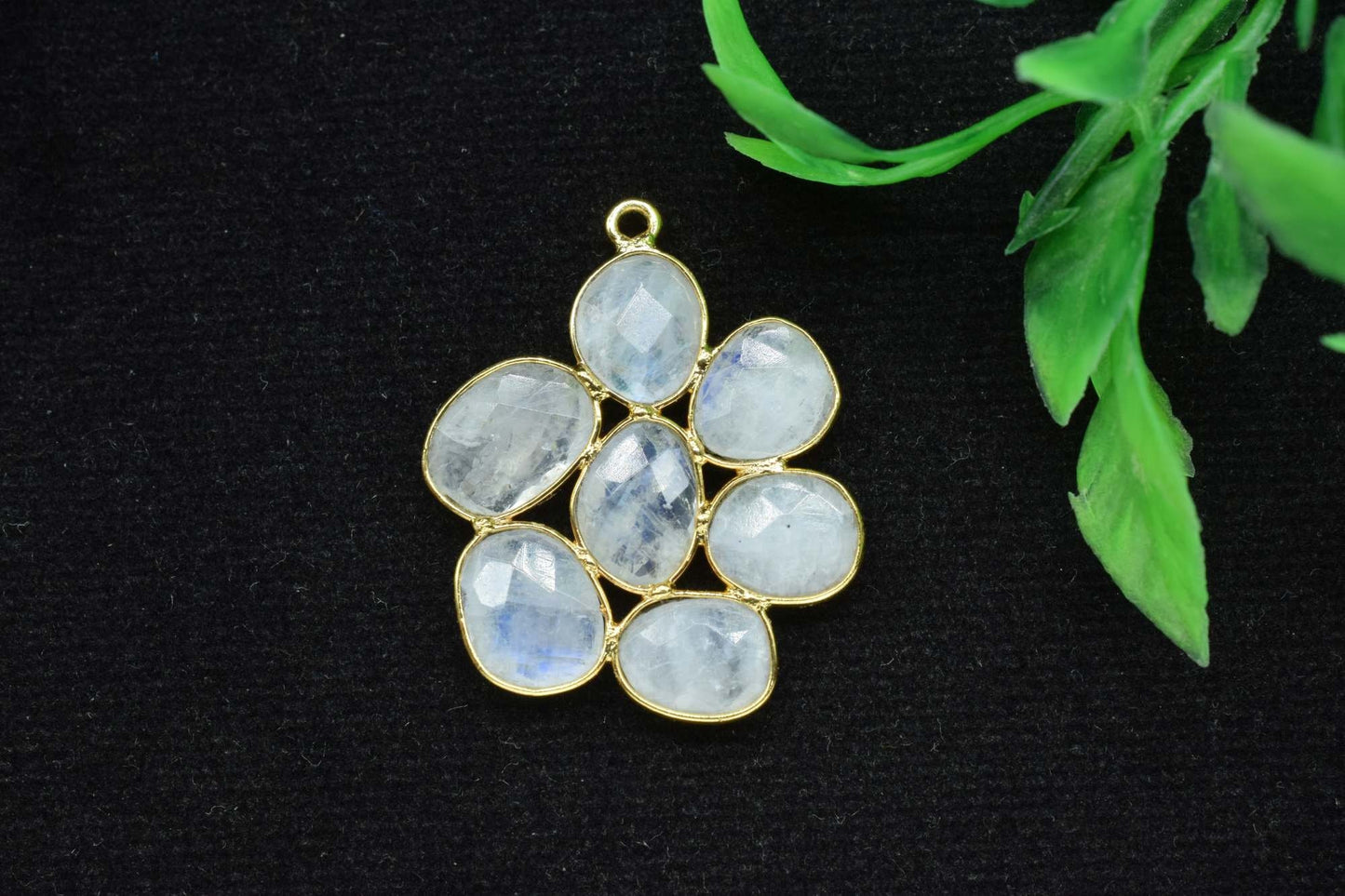 Rainbow Flower Pendant,Gemstone single bail connectors,Moonstone jewelry making Craft,Handmade Jewelry,Chandelier Earring Connector,Gift