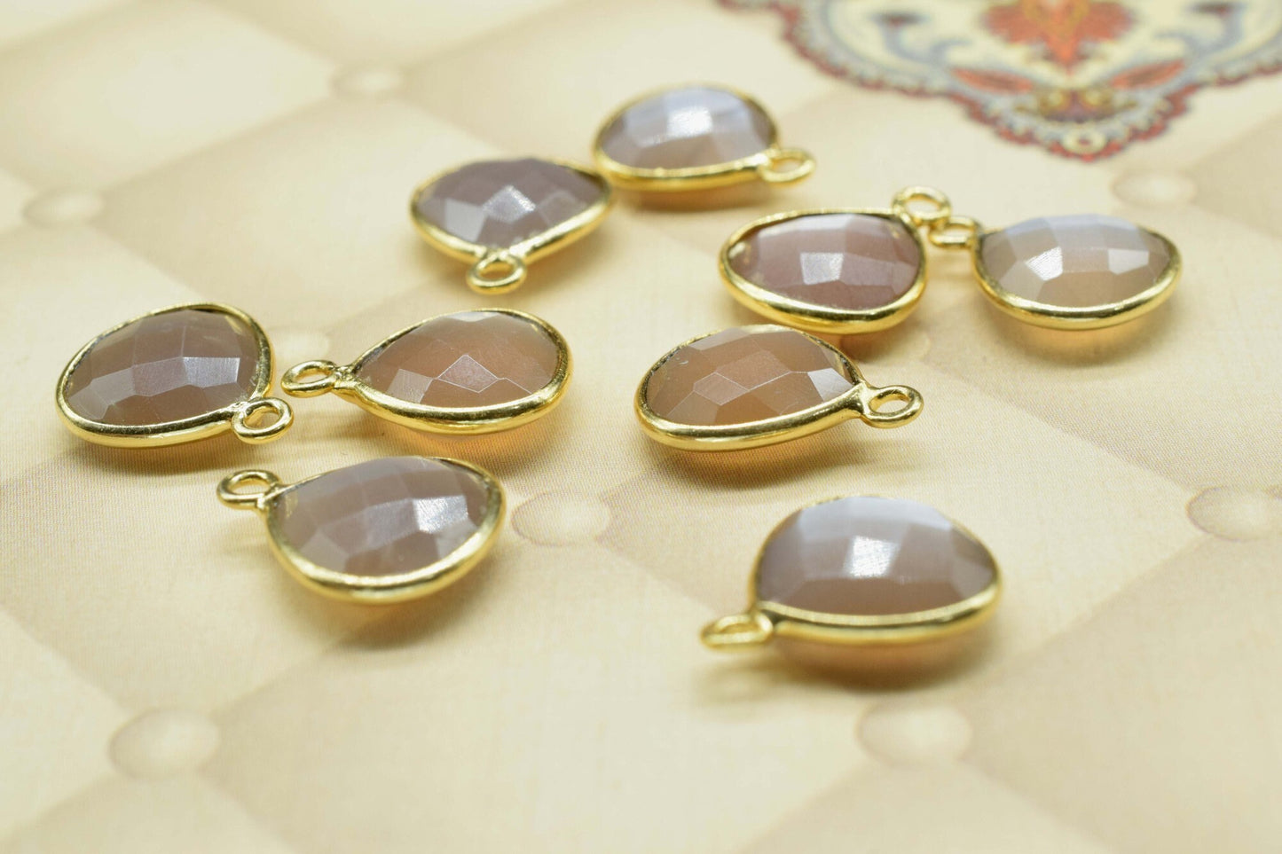Chocolate Moonstone 12mm Heart Shape Bezel Charms,Chocolate Moonstone Pendant,Brass Gold Plated bezels,Chocolate Moonstone Connector Bezel