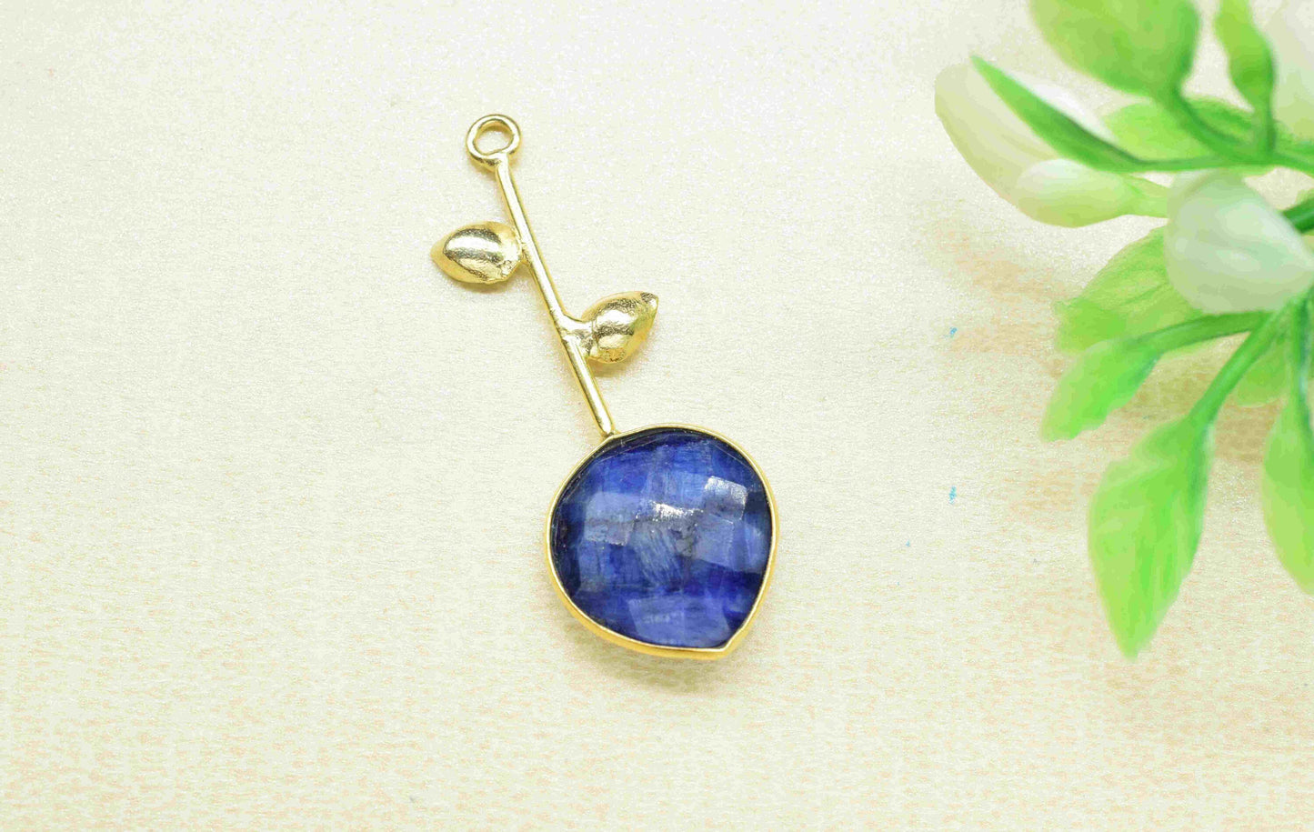 Sapphire Single Bail Pendant , Sapphire Charms , Heart Shape Charms , Genuine Gemstone Charms , Gemstone Connectors , Summer Collection