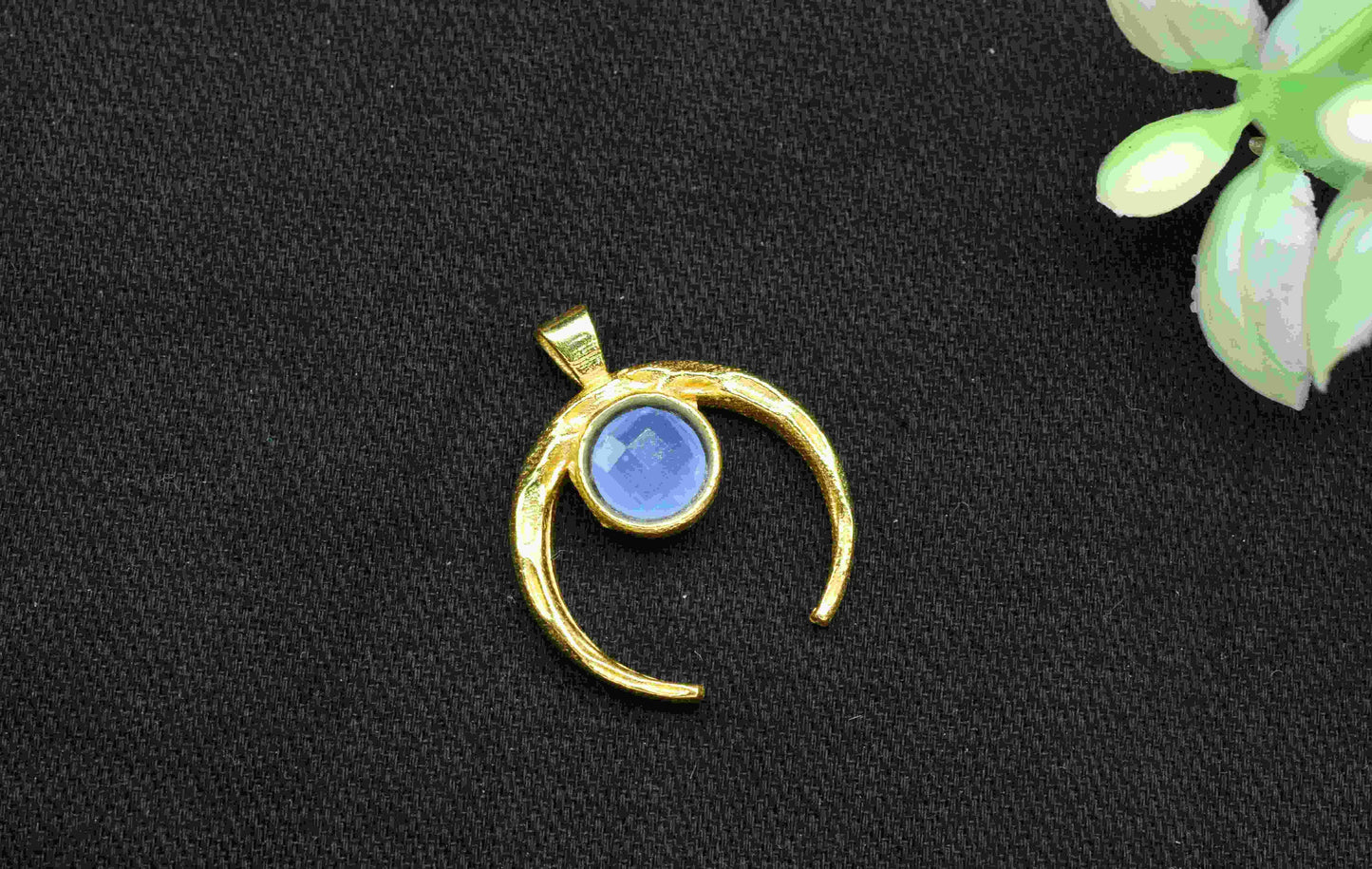 Blue Chalcedony Pendant , Single Bail Charm ,Blue Chalcedony Connector Pendant ,Gold Plated Connectors ,Single Bail Gemstone Connector Charm