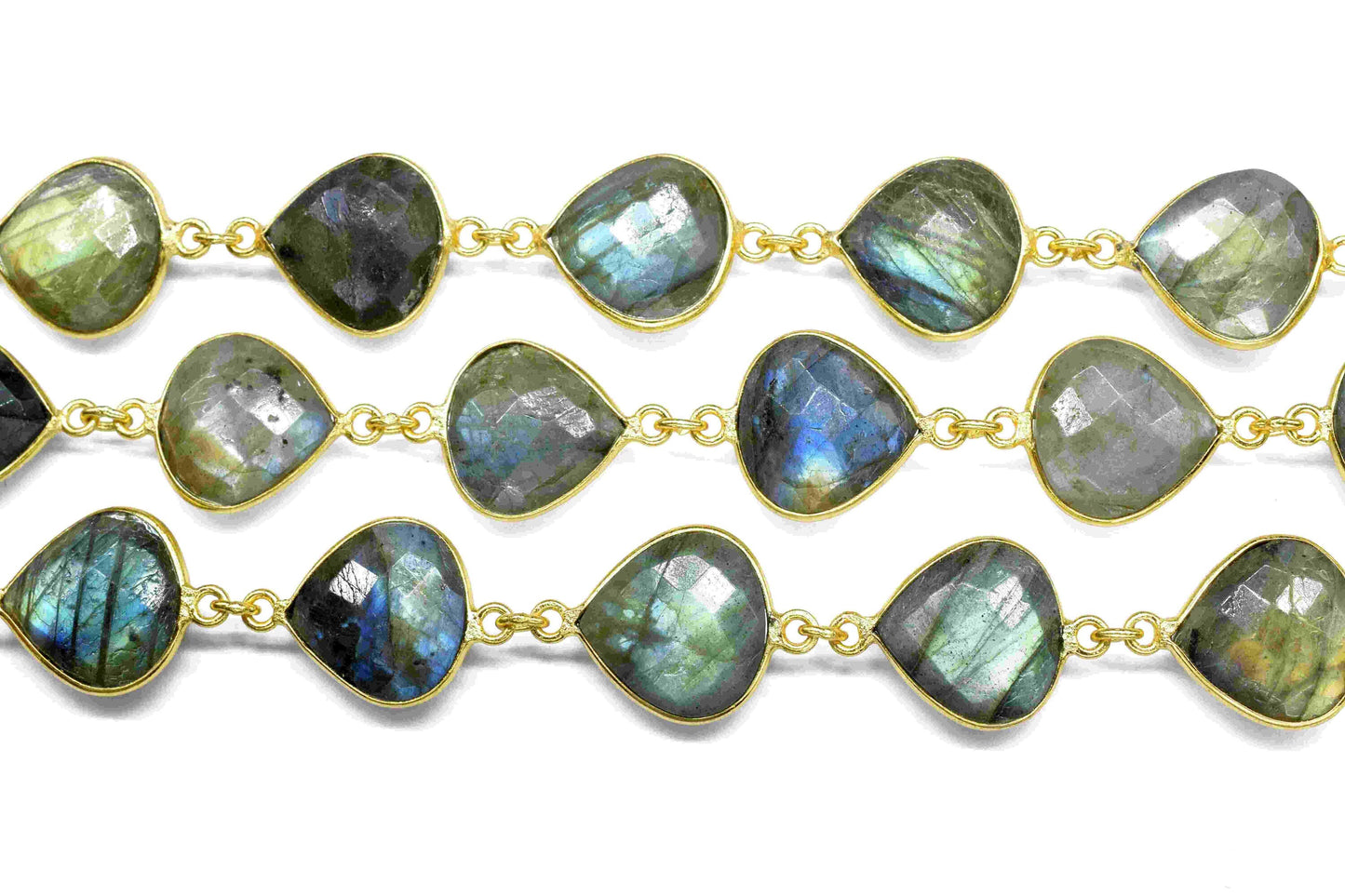 Labradorite Heart Shaped Faceted Bezel Connector Link Chain,Labradorite 12mm Heart Shape Bezel Chain,Natural Labradorite Bezel Jewelry Chain