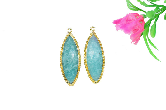 Amazonite Gemstone 10x30mm Marquise Shape Pendant,Amazonite Gold Plating Jewelry,Gemstone Bezel Charms,Amazonite Single Bail Connector,Gift