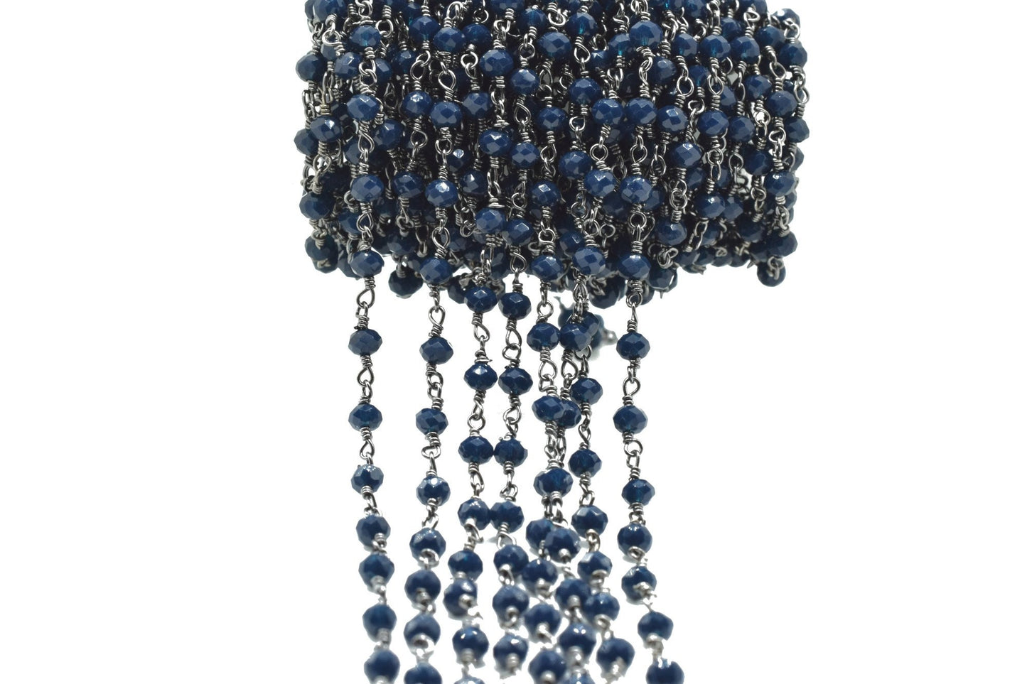 Blue Agate 3mm Beaded Chain,Blue Agate Rosary Chains,Blue Agate Black rhodium Wire Wrap Chain,Brass chain,Jewelry Making Chain,Rosary chain