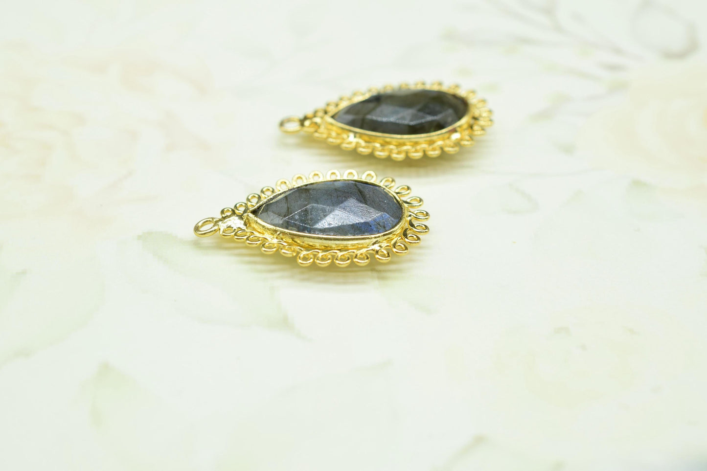 Labradorite 12x20mm Teardrop Bezel Charms,Gemstone Brass Component,Wholesale Jewelry,Single Bail Pendant,Handmade Jewellery Connectors,Gift