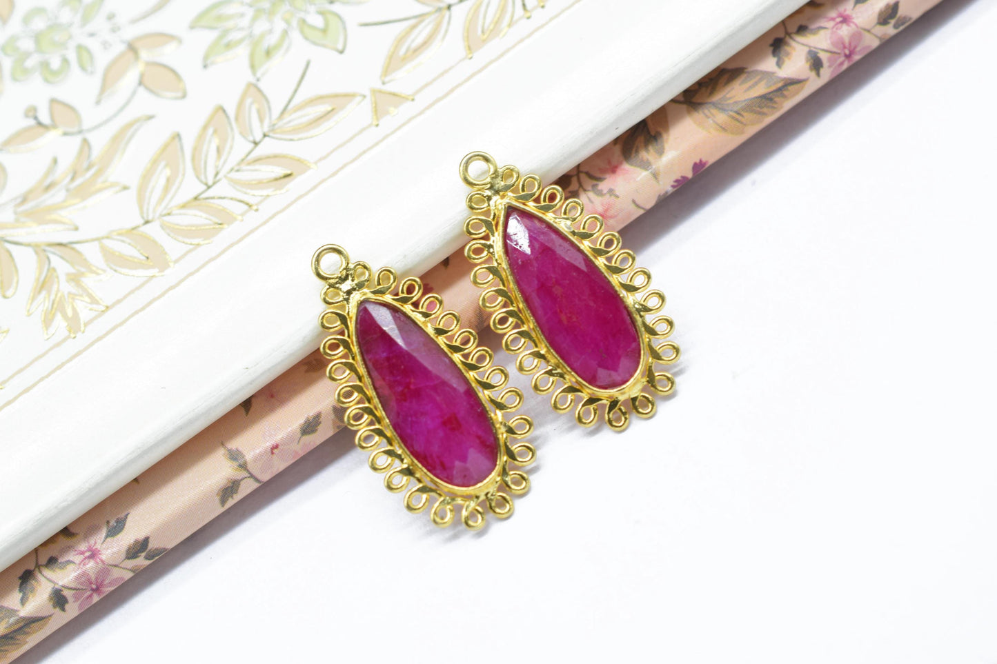 Ruby 8x20 Teardrop Bezel Charms,Wholesale Jewelry,Single Bail Pendant,Gemstone Brass Component,Handmade Jewellery Connectors,Gift
