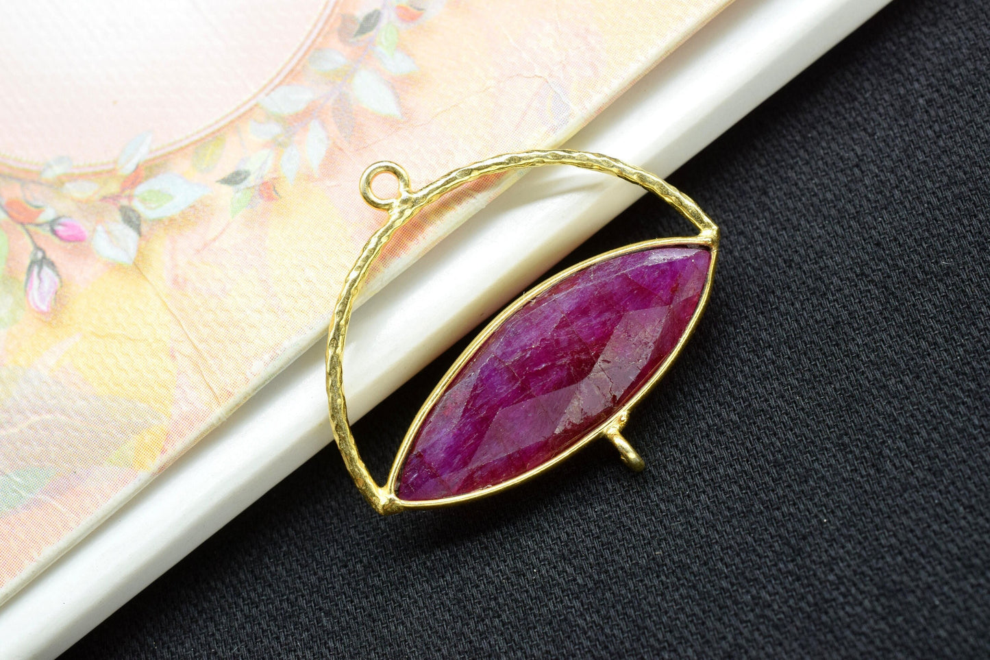 Natural Ruby Gemstone Component,Gemstone Connector Pendant,Jewellery Making Essentials,Single Loop Pendant,DIY Jewelry Making Supply,B'Gifts