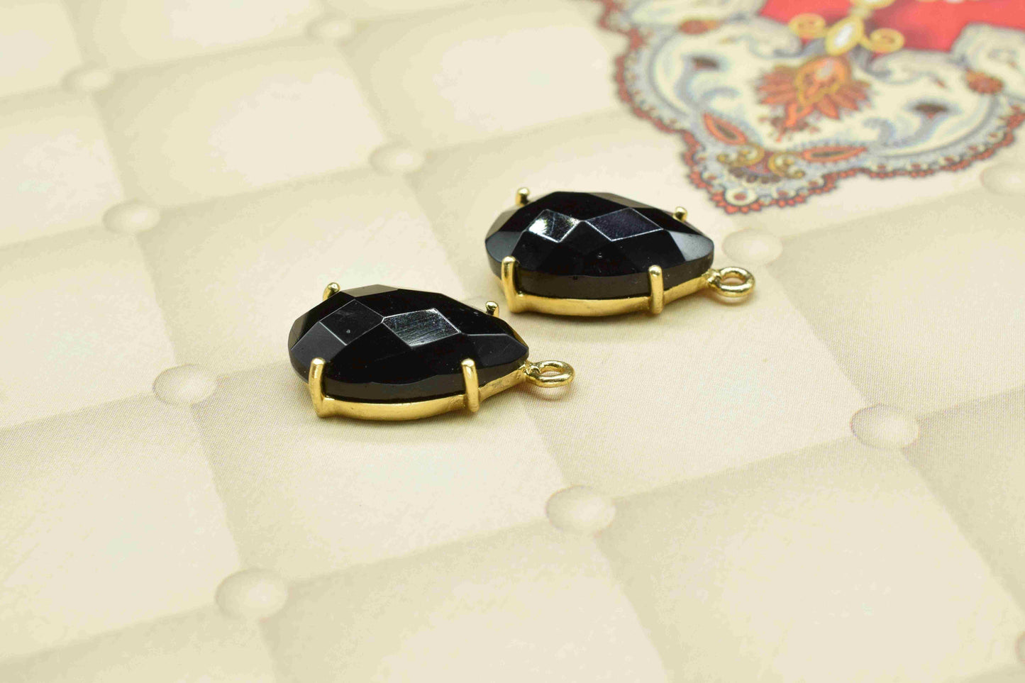 Black Onyx Teardrop Gemstone Single bail connector,Black Onyx Handmade Gemstone Bezel Prong SetPendant,Black Onyx 12x20mm Pear Shape jewelry