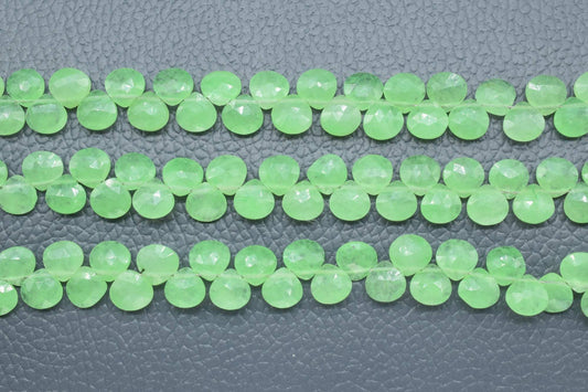Prehnite Faceted  7mmHeart Shape Briolettes,Green Gemstone Heart Beads,Prehnite 8 inch strand,Jewelry Making Supplies,Prehnite Heart jewelry