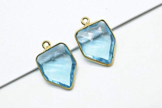 Sky Topaz 13x17mm Bezel charm,Sky Topaz fancy pendant,Sky Topaz Gold Plated bezel,jewelry making charms crafts,December Birthstone,Sky Topaz