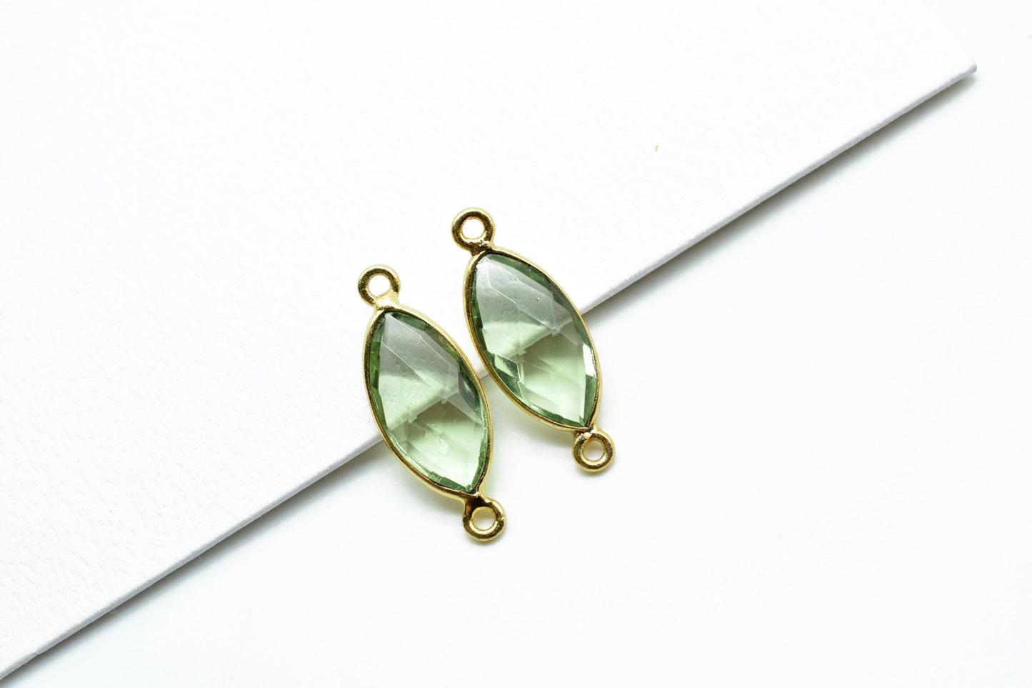 Green Amethyst 8x16mm marquise shape double bail Connectors,Green Amethyst Double Bail bezel link,Jewelry making supplies,Double Bail Charms