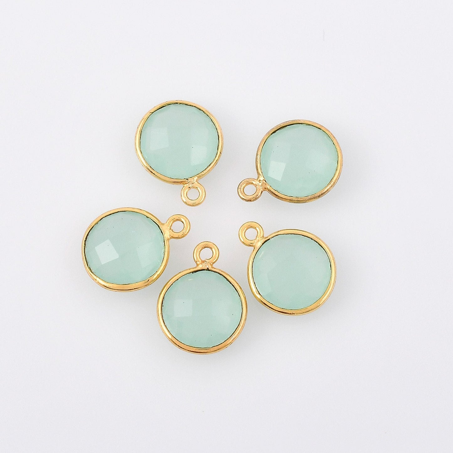 Aqua chalcedony 10mm Round Bezel connector,Chalcedony Gold Plated bezel,Aqua chalcedony Bezel,Gold Vermeil Bezel,jewelry Gold-Filled bezel