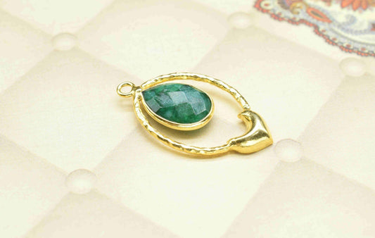 Emerald  Pear Shape Pendant , Emerald  Single Bail Pendant , Multi Gemstone Charms , Gold Plated Gemstone Connectors , Summer Collection