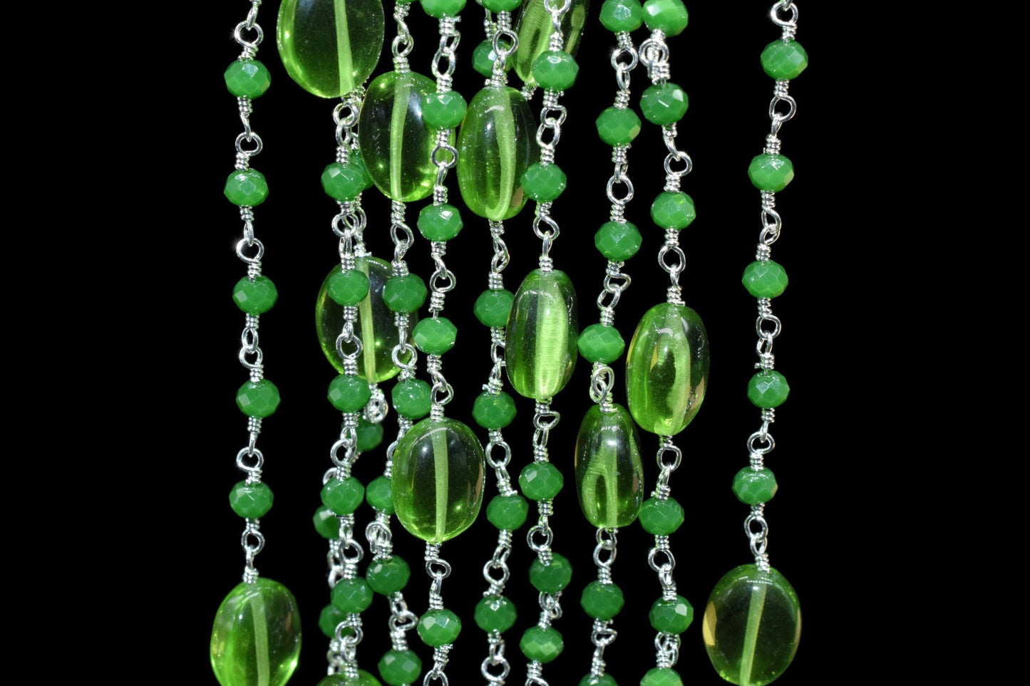 Natural Peridot Smooth Oval Rosary Style Beaded Chain,Gold Plated Wire Wrapped Chain,Gemstone Linked Handmade Chain,Jewelry Making,Per Foot