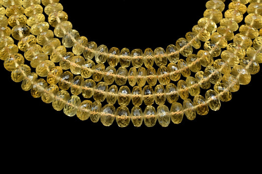 6 Inches Faceted Lemon Topaz Beads, Natural Lemon Topaz Gemstone Beads, 7.5mm to 8mm Size Rondelle Beads For Making Jewelry, Gemstone Beads