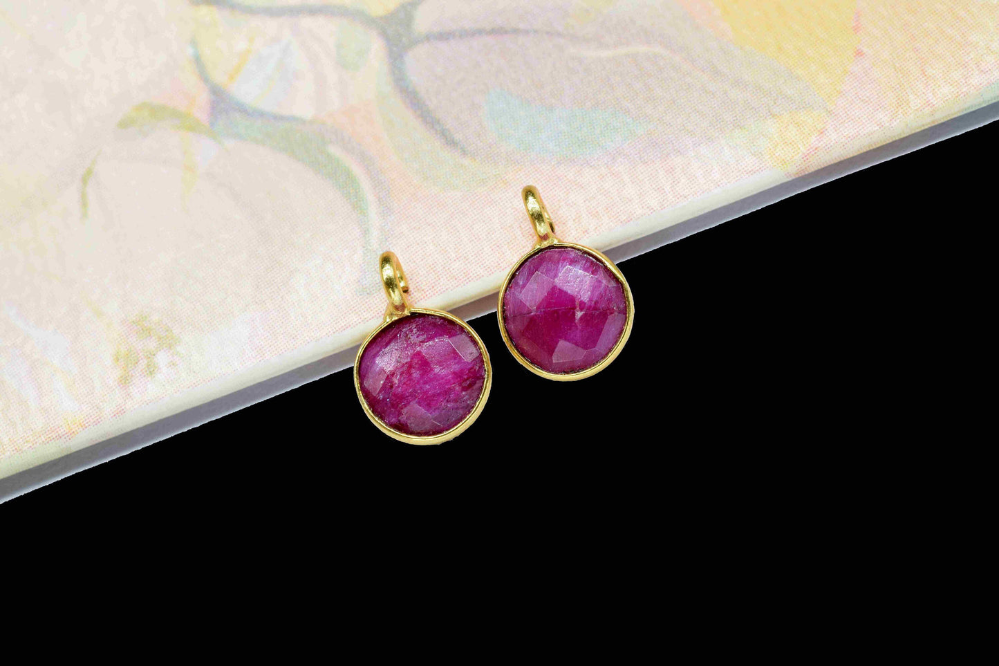 Natural Ruby 6mm Round Connector,Earring connectors Studs,Bezel Rim Earring Connector,Handmade Bezel Pendant Jewelry,Jewelry Craft Supplies