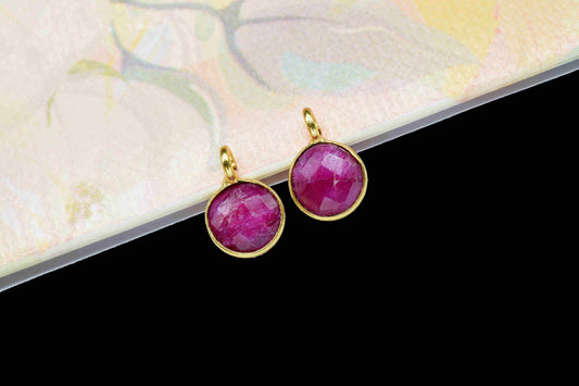 Natural Ruby 6mm Round Connector,Earring connectors Studs,Bezel Rim Earring Connector,Handmade Bezel Pendant Jewelry,Jewelry Craft Supplies