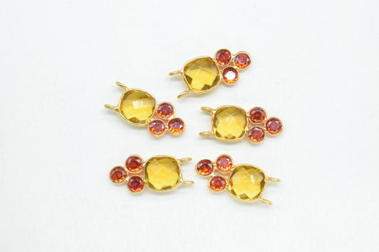 Citrine 8mm Cushion shape Bezel charms,Citrine Pendant,Yellow Gemstone connector,Citrine Quartz  Jewelry,Cubic zirconia Bezel charm,p001