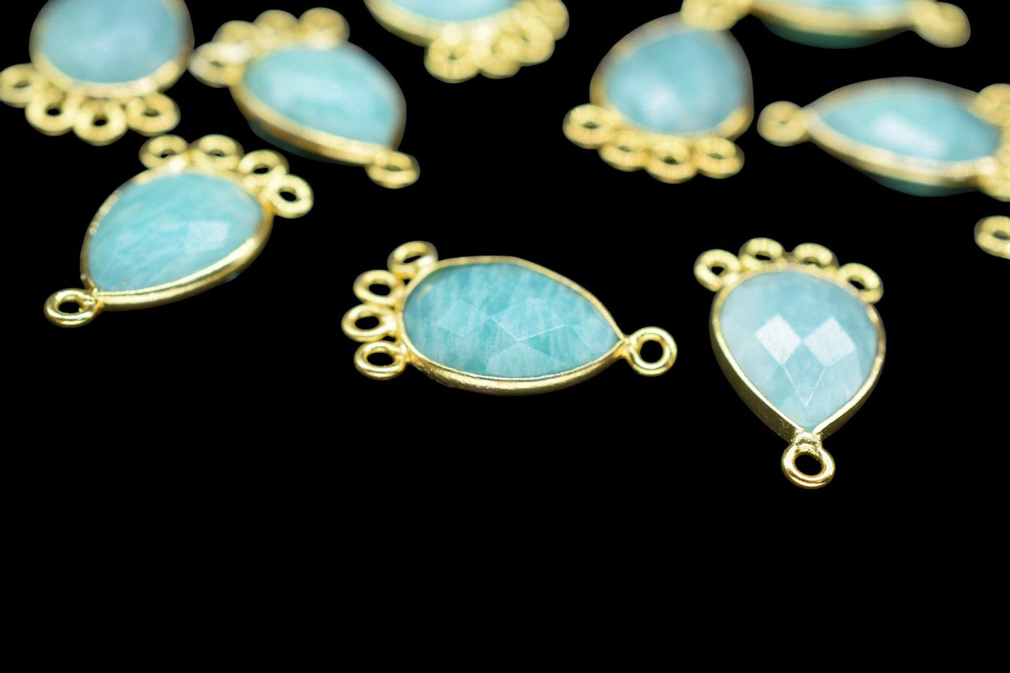 Amazonite 10x14mm Teardrop Bezel Charm/Charms Connector/Handmade Jewellery Connectors/Gemstone Brass Component/Women Jewelry/B'day Gift