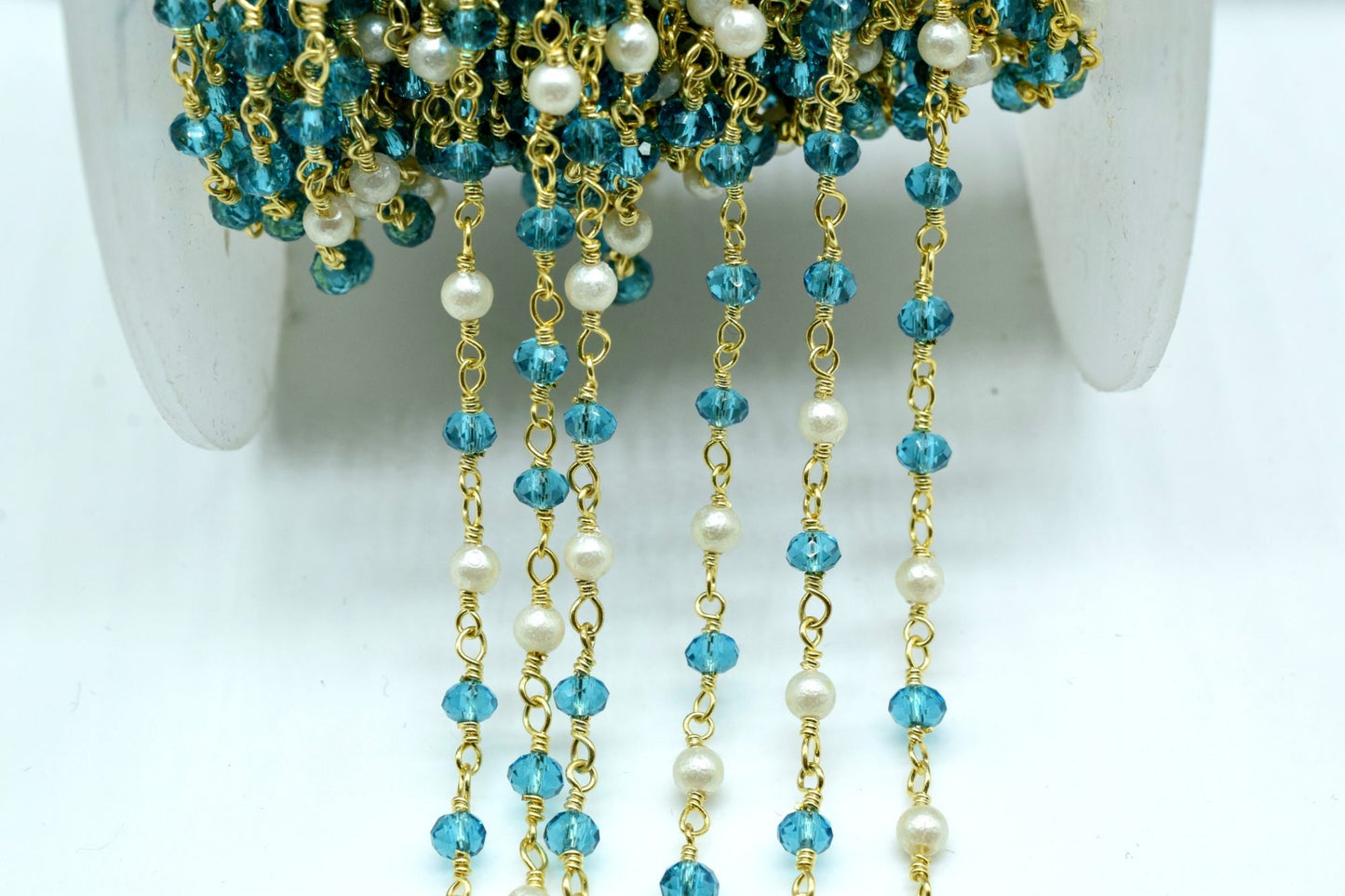 Blue Apatite Rosary Chain,Pearl Rosary Chain,jewelry making Rosary,Wire Wrapping Gemstone Chain,wire wrapped rosary chain,3mm Beaded rosary