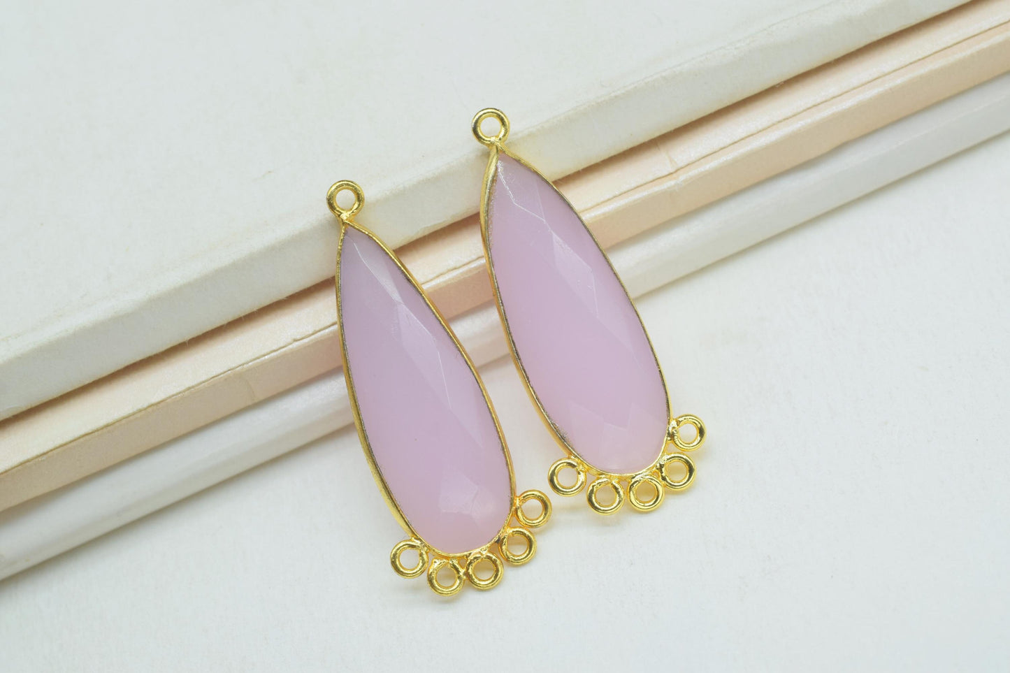 Rose Quartz 10x30mm Teardrop Bezel Charm/Charms Connector/Handmade Jewellery Connectors/Gemstone Brass Component/Women Jewelry/Gift