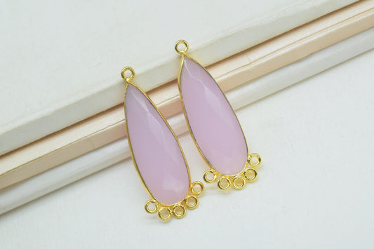 Rose Quartz 10x30mm Teardrop Bezel Charm/Charms Connector/Handmade Jewellery Connectors/Gemstone Brass Component/Women Jewelry/Gift