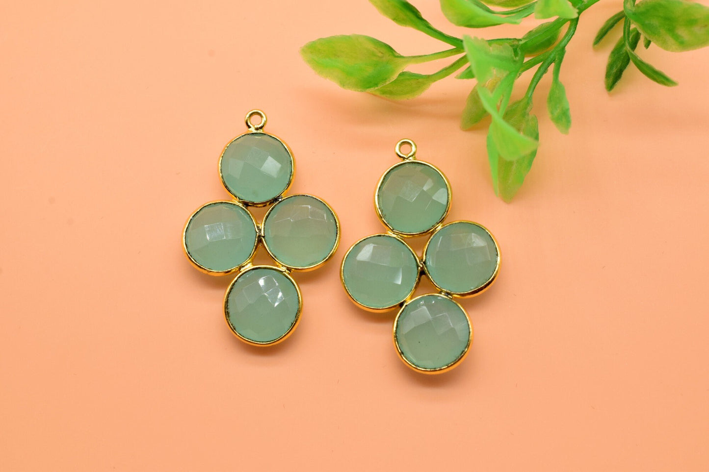 Aqua Chalcedony Earring,Aqua Chalcedony Pendant,Aqua Chalcedony Bezel,10mm Round Bezel,Pendant Connector,Six Attached Bezel,Necklace Pendant