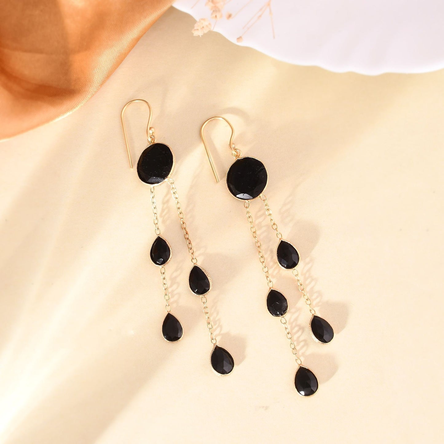 Black Onyx Earring/Handmade Earring/Gold Plated Earring/Bridal Jewelry/Dangle Earring/Women Earring/Black Onyx Jewelry/Bithday Gift