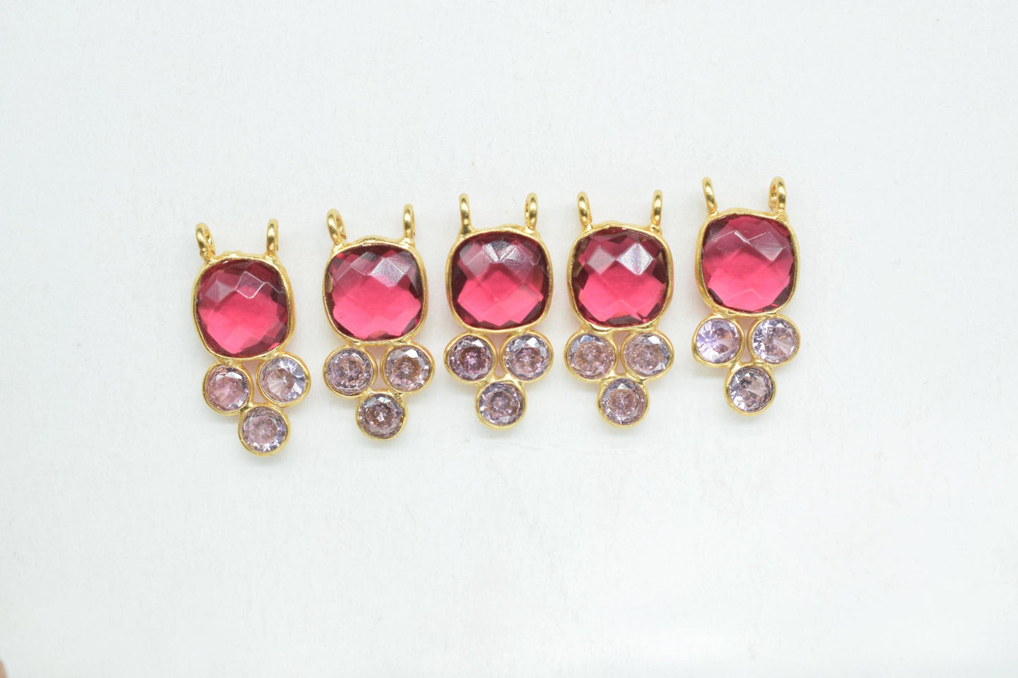 Pink Tourmaline 8mm Cushion shape Bezel charms,Tourmaline Pendant,Pink Gemstone connector,Tourmaline Jewelry,Cubic zirconia Bezel charm,p001