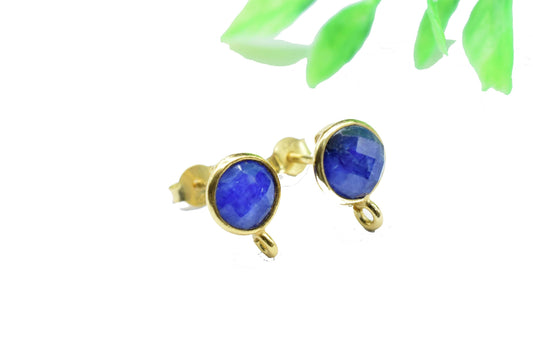 Natural Sapphire,Bezel Round Shape Connector,6mm Round Shape Gold Plated Charms,Single Bail,Small Round Gemstone Pendant,Gold plated Charms