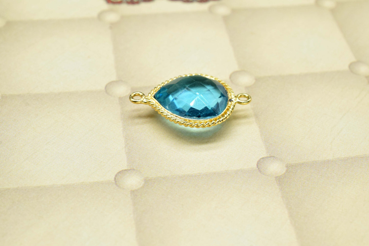 Blue Topaz Gemstone 14mm Heart shape Pendants,Blue Topaz Faceted Double Bail Pendant,Blue Topaz Gold Plated Bezel Jewellery Making Charms
