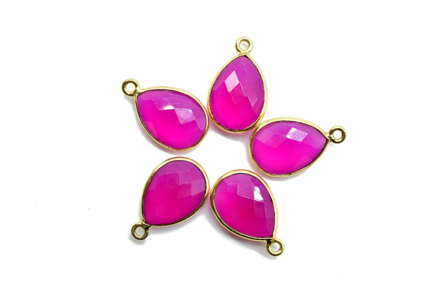Pink chalcedony 10x14mm Pear shape charm,Checker Board cut Pink Chalcedony Pendant,Hot Pink charms,Fuchsia Pink Chalcedony Pear Briolettes