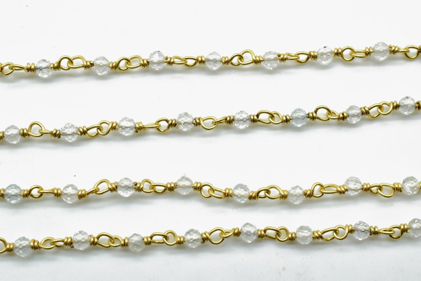 Crystal Quartz 2mm Beaded Chain,Rosary,Crystal Quartz Wire Wrap Chain,Crystal Quartz Brass chain Jewelry Making Chain,Crystal Quartz Rosary