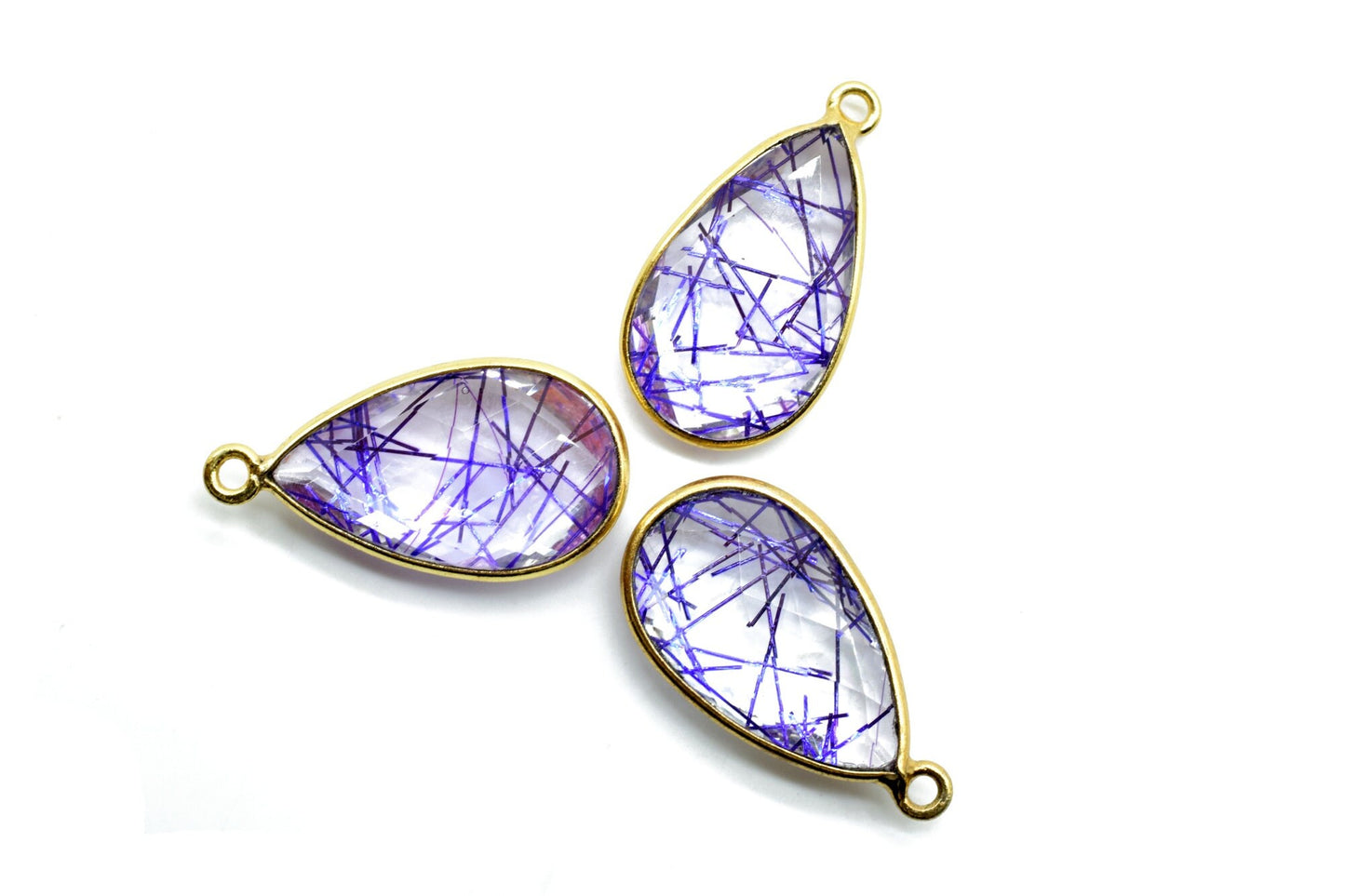 Blue Rutile 12x20mm Pear shape charm,Rutile Pear pendant,Rutile Gold Plated bezel,jewelry making charms craft,Rutile Birthstone charm,jewels