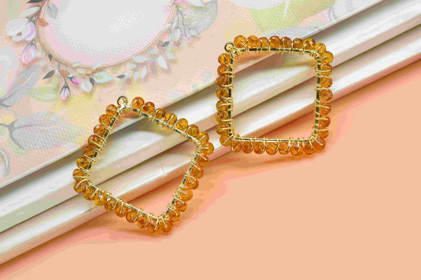 Citrine Wire Wrapped Dangle Connectors,Square Pendant Components,Handmade Earring,Beaded link Earring,Finding Component Citrine Jewelry,Gift