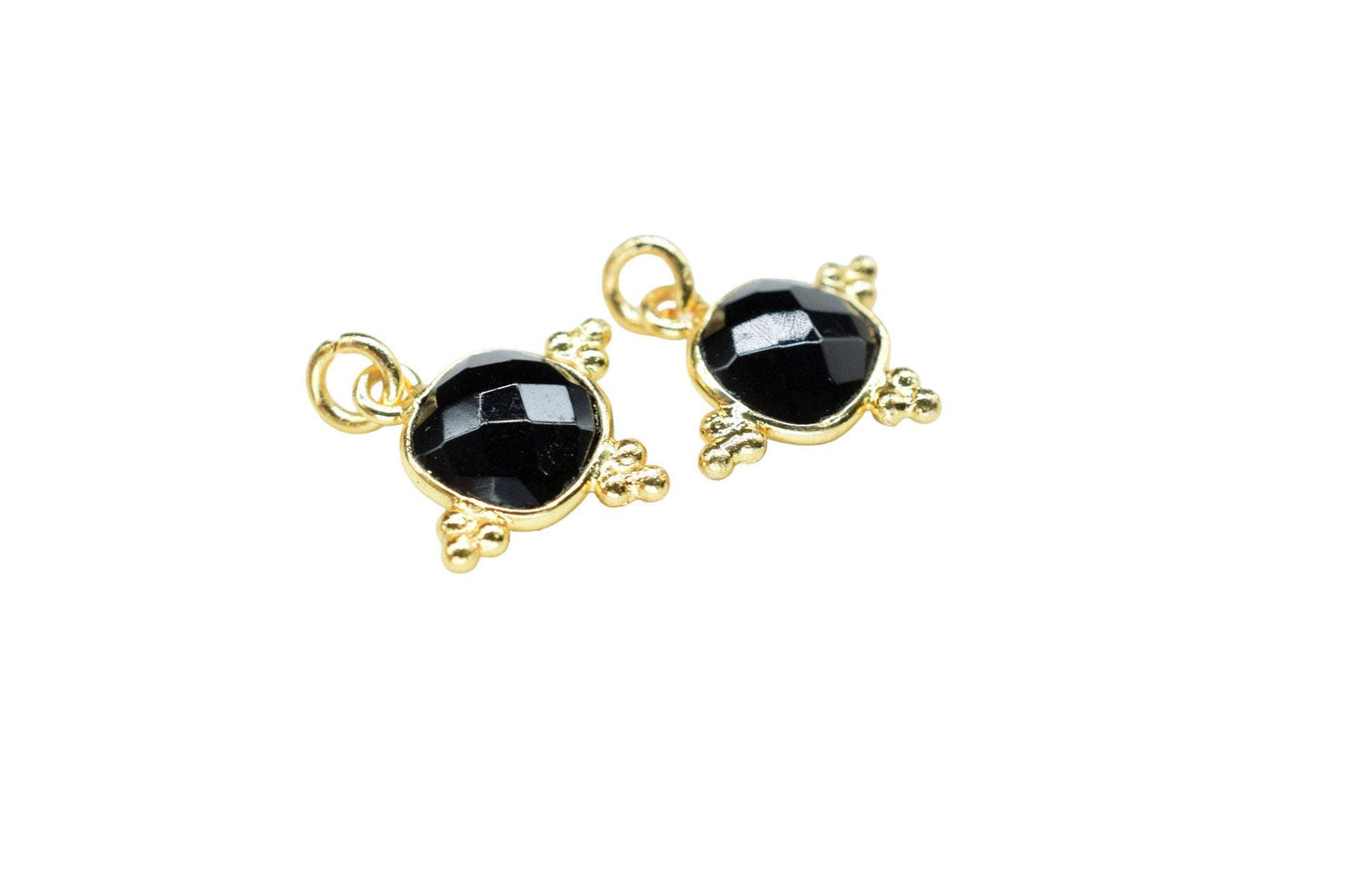 Black Onyx 8mm Cushion Bezel charm/Station Bezel Link Supplies/Black Onyx Jewelry Making/Square Pendant//Gemstone Connector Pendant/Gift