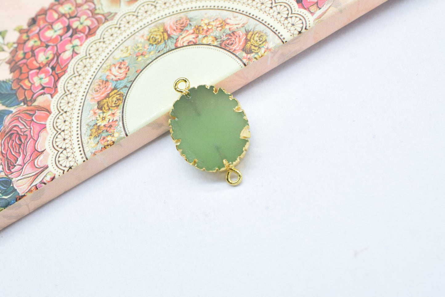 Prehnite Double Bail Connectors,Cabechon Pendant Charms,Handmade Pendants,Station Connectors Jewelry,Oval Shape Pendants,Gemstone Component