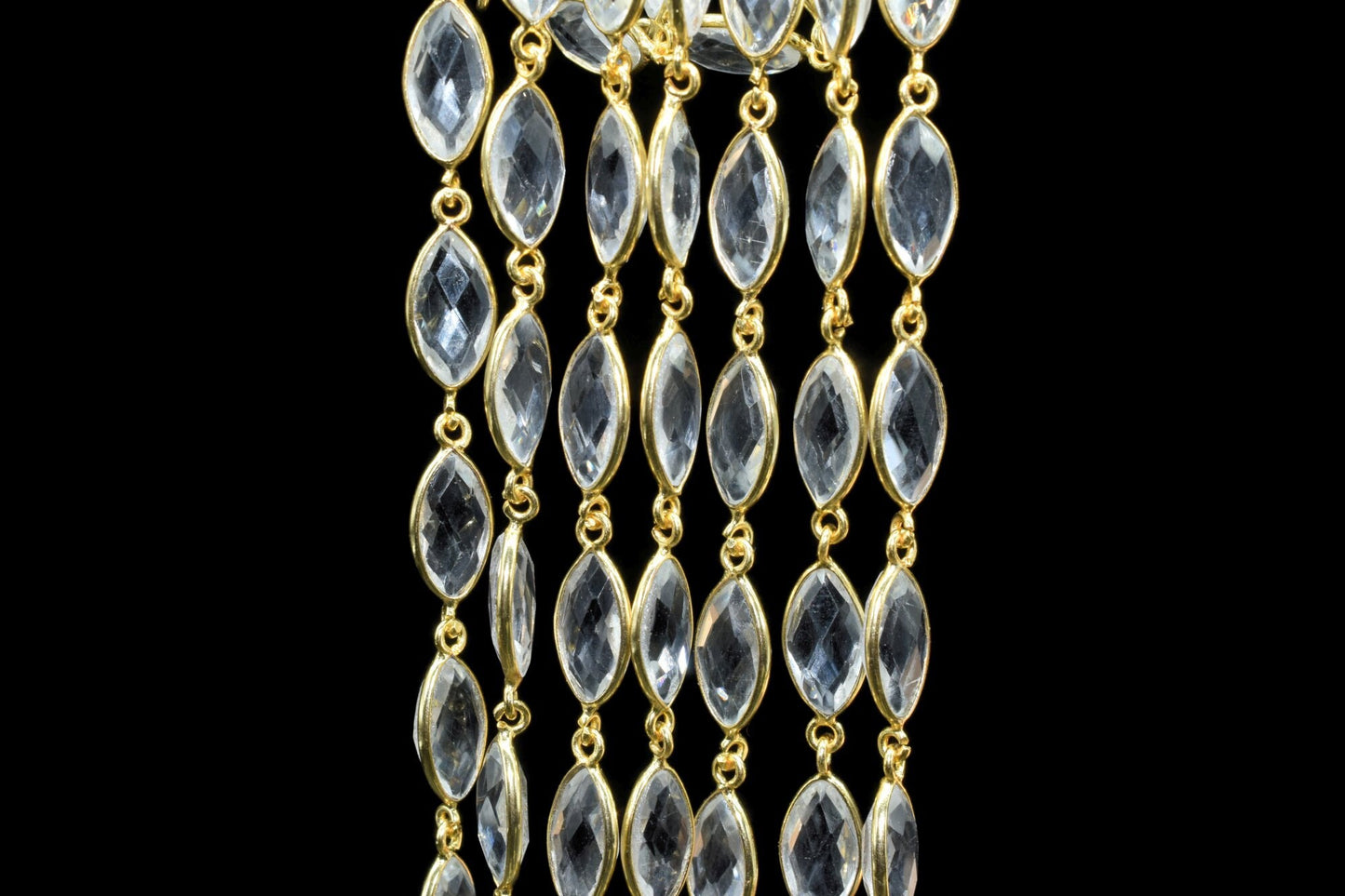Crystal Quartz Bezel Chain I Handmade Bezel Link Chain I Clear Quartz Gold Plated Bezel Chain IBrass Chain,Gemstone Connector Chain Per Foot
