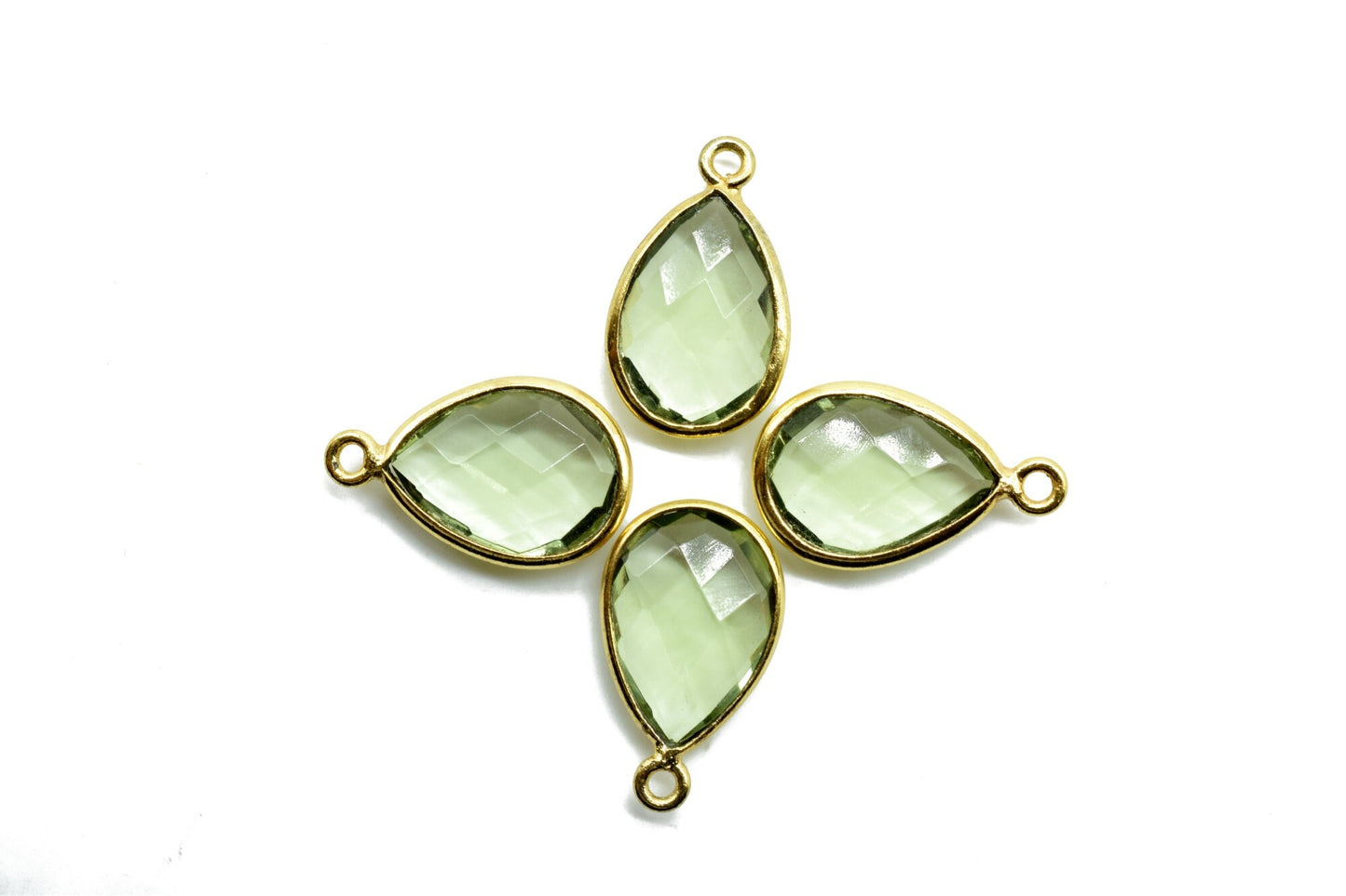 Green Amethyst 10x14mm Pear shape charm,Amethyst  Pear pendant,Amethyst Gold Plated bezel,jewelry making charms craft,Green Amethyst charms