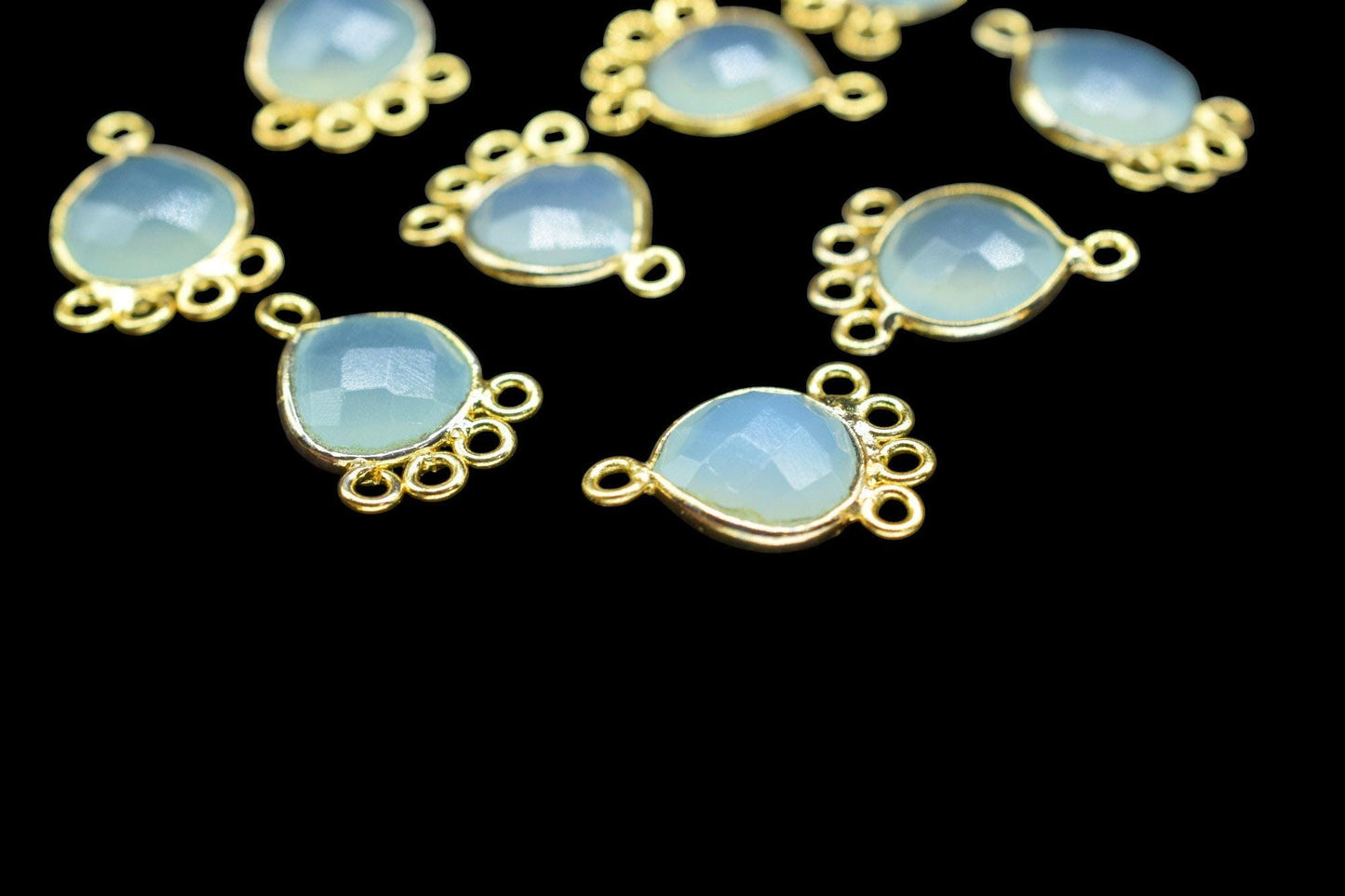 Aqua Chalcedony Heart Shape Pendant/Gold Plated Charms Jewelry/Handmade Connector Jewelry/Connector Charms/Station Bezel Link Supplies/Gift