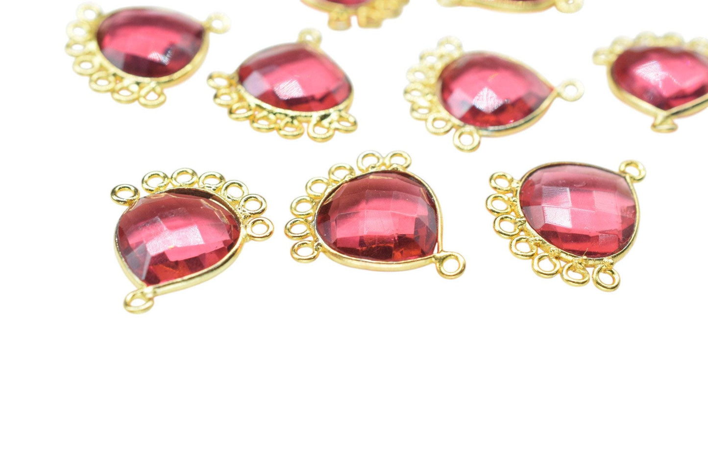 Pink Tourmaline 14mm Heart Bezel Charm/Charms Connector/Handmade Jewellery Connectors/Gemstone Brass Component/Women Jewelry/B'day Gift