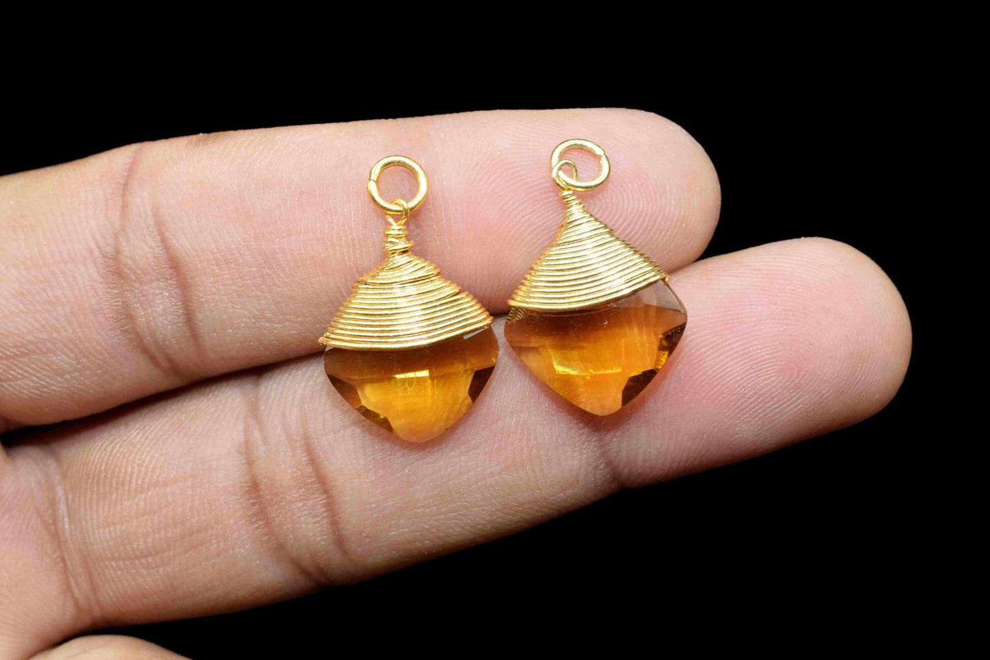 Citrine Wire Wrapped Connectors, Yellow Gemstone Pendant,Loop Connector,Wire Wrapped Necklace,12mm Square Shape Pendant,Citrine jewelry,Gift