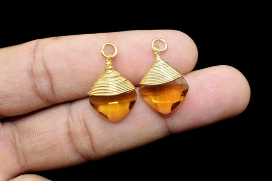 Citrine Wire Wrapped Connectors, Yellow Gemstone Pendant,Loop Connector,Wire Wrapped Necklace,12mm Square Shape Pendant,Citrine jewelry,Gift