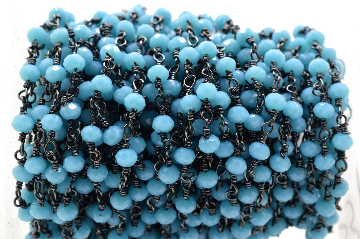 Turquoise Agate 3mm Beaded Chain,Turquoise Faceted Beads Wire Wrapped Chain,Brass chains,Jewelry Making Chain,Turquoise Beads rosary Chain