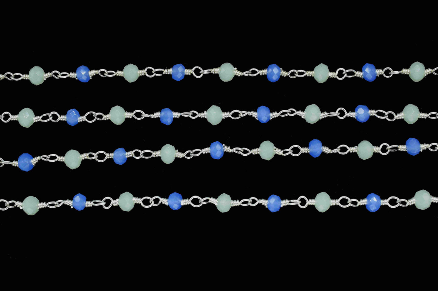 Peru Chalcedony 3mm Beaded Chain,Multi Stone Beaded Rosary Chain,Wire Wrapped Rosary Chain,Blue Quartz stone links,Handmade Jewelry Making