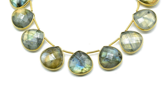Blue Flash Labradorite 14mm Heart shape 11 Pieces strand,Natural Gemstone Bezel Charm Links Connector Pendant,Single Bail Connectors jewelry