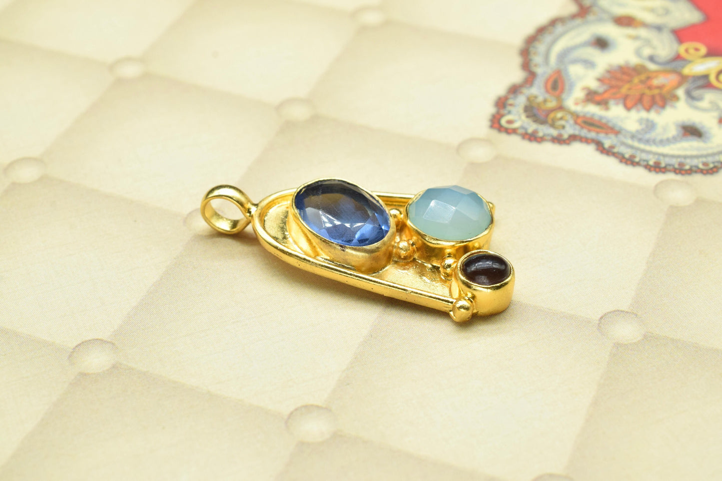 Multi Stone Pendant,Handmade Pendant,Loop Pendants,Gemstone Pendants jewelry,Brass Pendant Charm,Tanzanite Pendant,Aqua Quartz Pendant,Gift