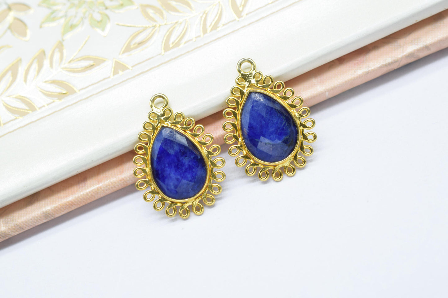 Blue Sapphire 10x14mm Teardrop Charms,Gemstone Teardrop Bezel Charm,Handmade Pendant connectors,Single Bail Pendant,Boho Necklace Pendant