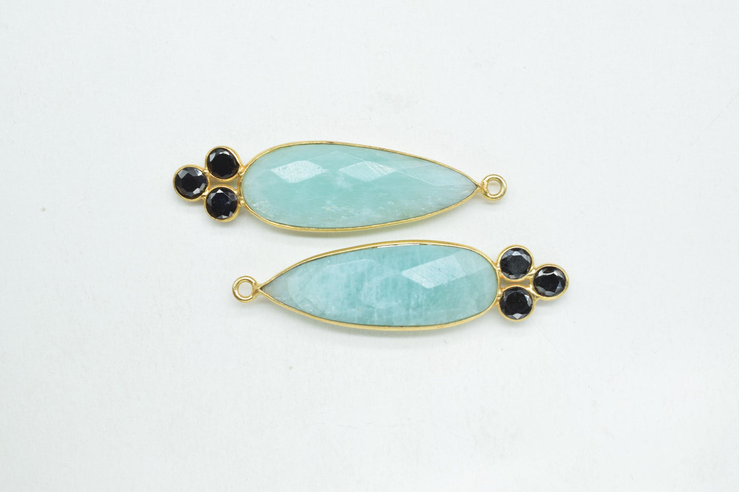 Natural Amazonite 10x30mm Pear shape Bezel charms,Amazonite Pendant,Gemstone connector,Amazonite Jewelry,Cubic zirconia Bezel charm,P121