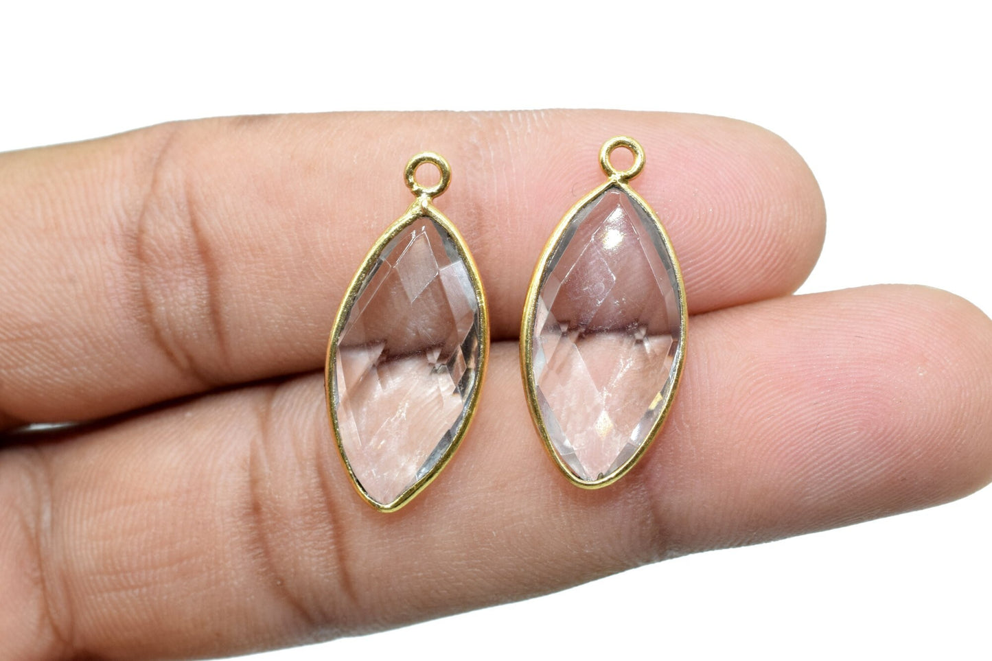 Crystal 10x20mm Marquise shape charm,Crystal Quartz Bezel,Crystal Heart Shape Connector,Crystal Heart Pendant 24k Gold Plated,Single  Bail